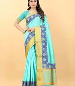 Blue plain manipuri silk saree with blouse