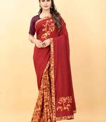 Red plain manipuri silk saree with blouse