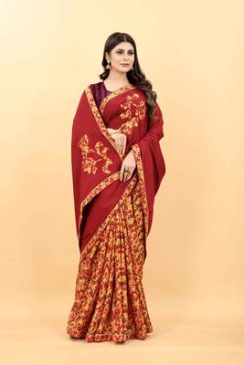 Red plain manipuri silk saree with blouse 4