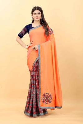 Orange plain manipuri silk saree with blouse 1
