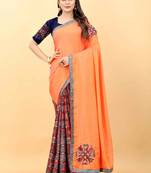 Orange plain manipuri silk saree with blouse