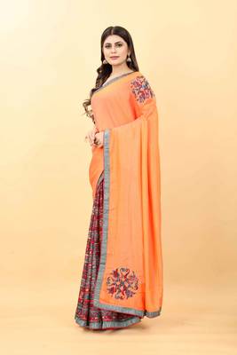 Orange plain manipuri silk saree with blouse 2