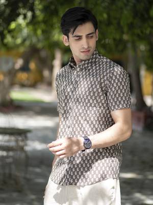 Brown printed cotton indo-western-dresses 1