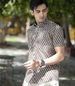 Brown printed cotton indo-western-dresses