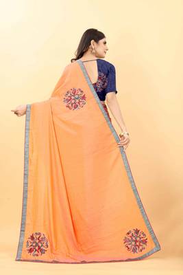 Orange plain manipuri silk saree with blouse 4
