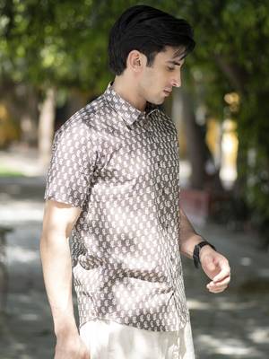 Brown printed cotton indo-western-dresses 2