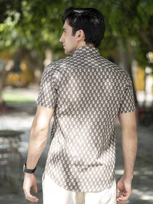 Brown printed cotton indo-western-dresses 3