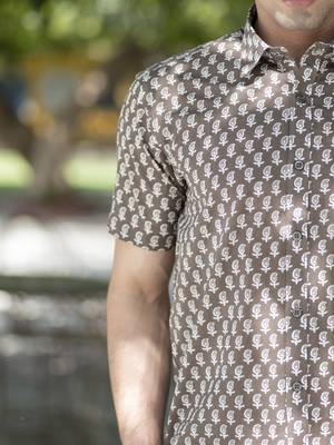 Brown printed cotton indo-western-dresses 4