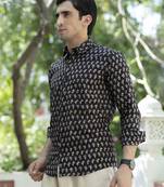 Black printed cotton indo-western-dresses