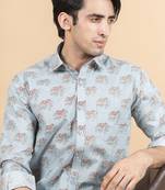 Blue printed cotton indo-western-dresses