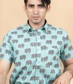 Blue printed cotton indo-western-dresses