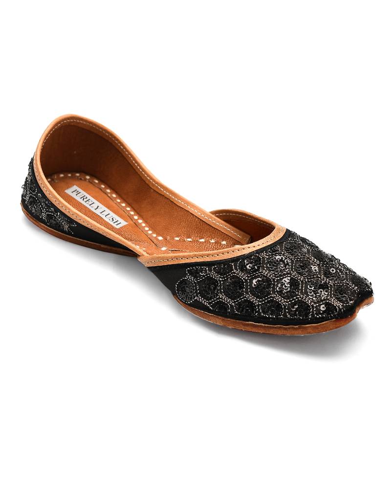 Black Sequin Women Punjabi Mojari
