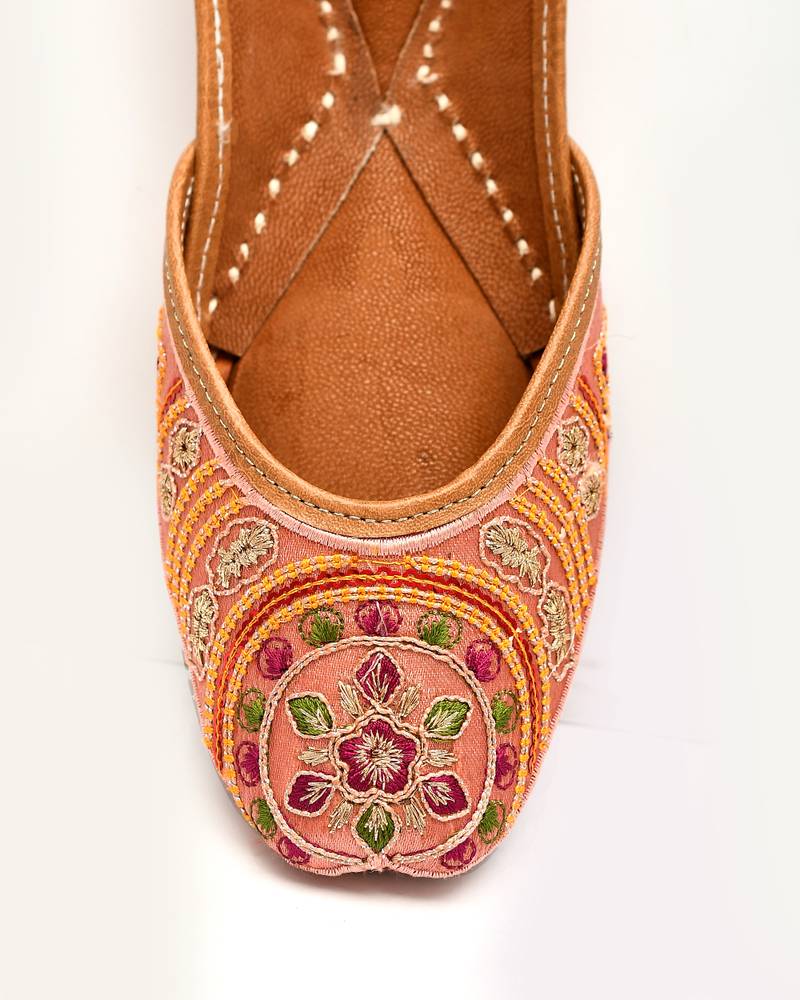 Peach Pastel Embroidered Women Juttis