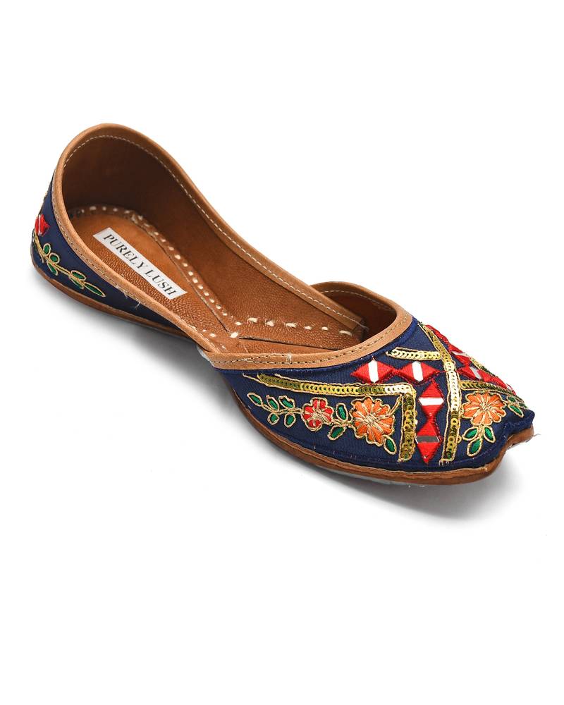 Black Multi-color Embroidered Juttis for Women