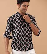 Black printed cotton indo-western-dresses