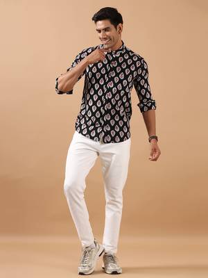 Black printed cotton indo-western-dresses 4