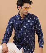 Blue printed cotton indo-western-dresses