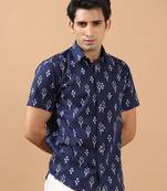 Blue printed cotton indo-western-dresses