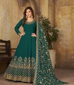 Teal thread embroidery georgette salwar