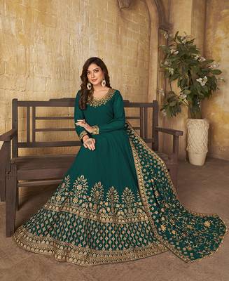 Teal thread embroidery georgette salwar 2