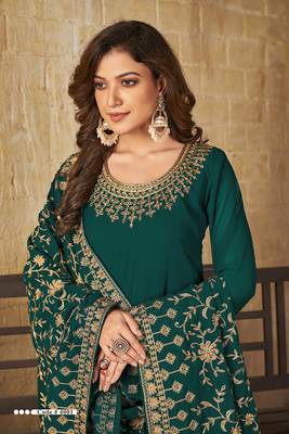 Teal thread embroidery georgette salwar 3