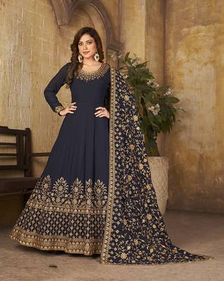 Navy-blue thread embroidery georgette salwar kameez 1
