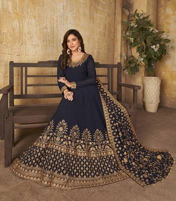Navy-blue thread embroidery georgette salwar kameez 2