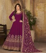 Magenta thread embroidery georgette salwar