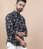 Black printed cotton indo-western-dresses