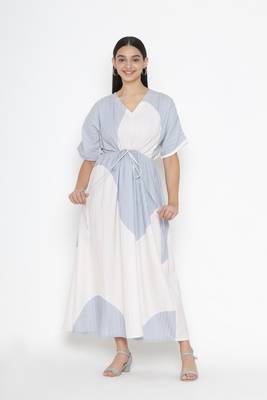 Sew You Soon White & Blue Dyed Print Dress 1