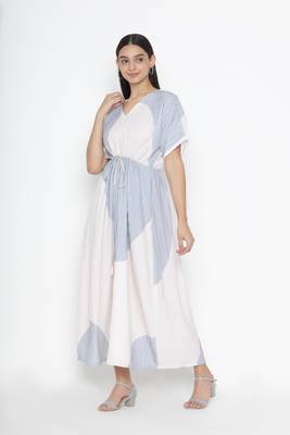 Sew You Soon White & Blue Dyed Print Dress 2