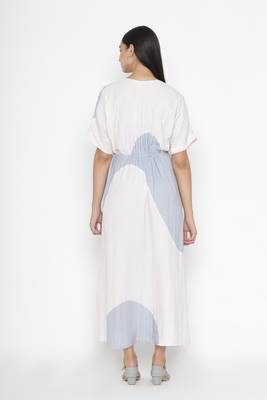 Sew You Soon White & Blue Dyed Print Dress 3