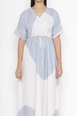 Sew You Soon White & Blue Dyed Print Dress 4