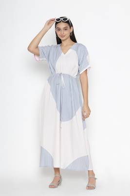 Sew You Soon White & Blue Dyed Print Dress 6