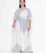 Sew You Soon White & Blue Dyed Print Dress