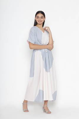 Sew You Soon White & Blue Dyed Print Dress 5