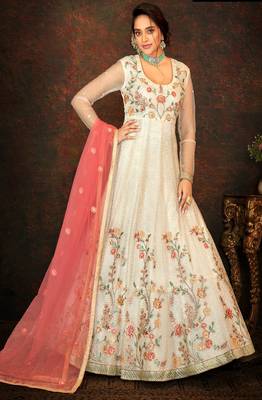 Off White Net Anarkali Salwar Kameez 1