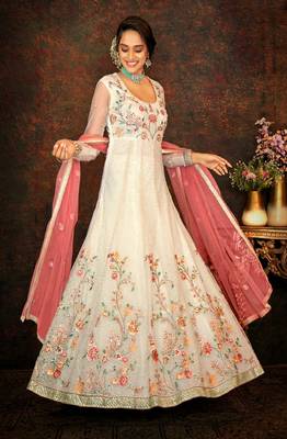 Off White Net Anarkali Salwar Kameez 2