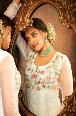 Off White Net Anarkali Salwar Kameez 3
