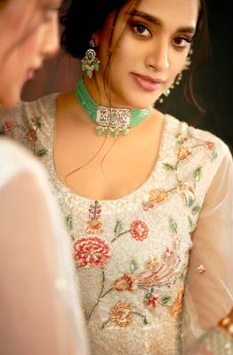 Off White Net Anarkali Salwar Kameez 4