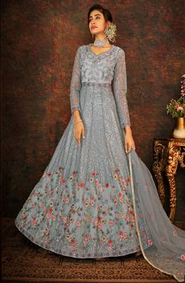 Grey Net Anarkali Salwar Kameez 1