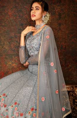 Grey Net Anarkali Salwar Kameez 2