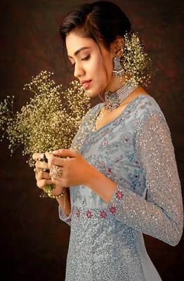 Grey Net Anarkali Salwar Kameez 3