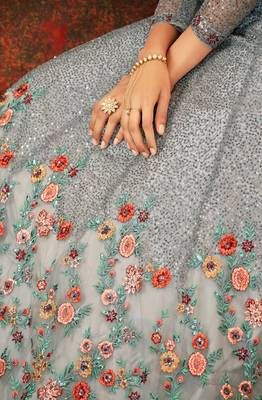 Grey Net Anarkali Salwar Kameez 4