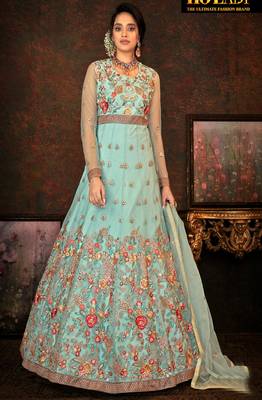 Turquoise Net Anarkali Salwar Kameez 1