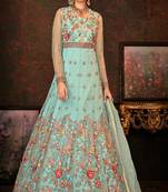 Turquoise Net Anarkali Salwar Kameez