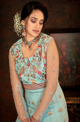 Turquoise Net Anarkali Salwar Kameez 3