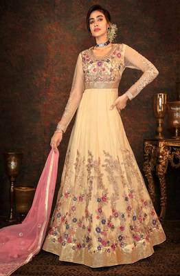 Cream Net Anarkali Salwar Kameez 1
