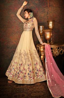 Cream Net Anarkali Salwar Kameez 2