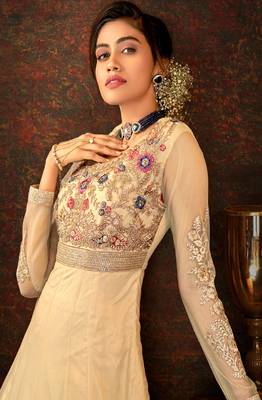 Cream Net Anarkali Salwar Kameez 3